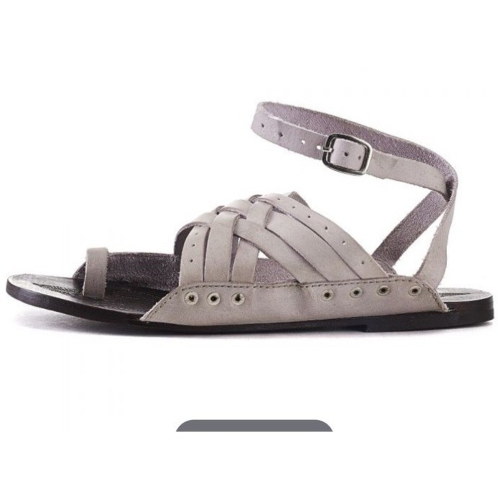 Free People Gray Belize Strappy Sandals Criss Cross Leather Toe Loop EU 41 US 10 - Picture 3 of 12
